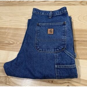 VINTAGE Carhartt Jeans Men 36x30 Blue Double Knee Logger Dark Wash B73 DST Y2K